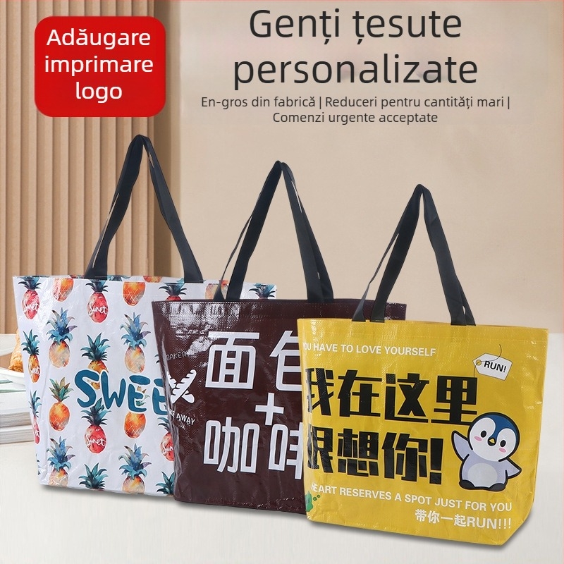 Geantă țesută cu capacitate mare, reclamă personalizată, imprimare color laminată, geantă de cumpărături pentru haine cu logo