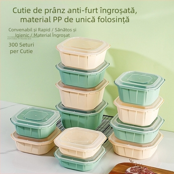 Cutie de prânz de unică folosință, îngroșată, etanșă, recipient alimentar pătrat cu capac care se închide, verde