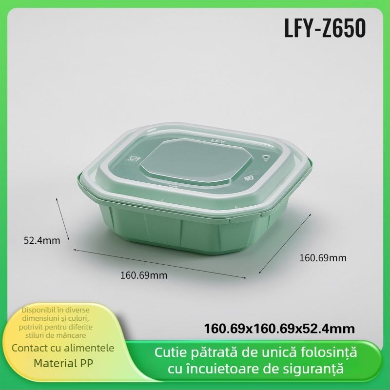 Cutie de prânz de unică folosință, îngroșată, etanșă, recipient alimentar pătrat cu capac care se închide, verde
