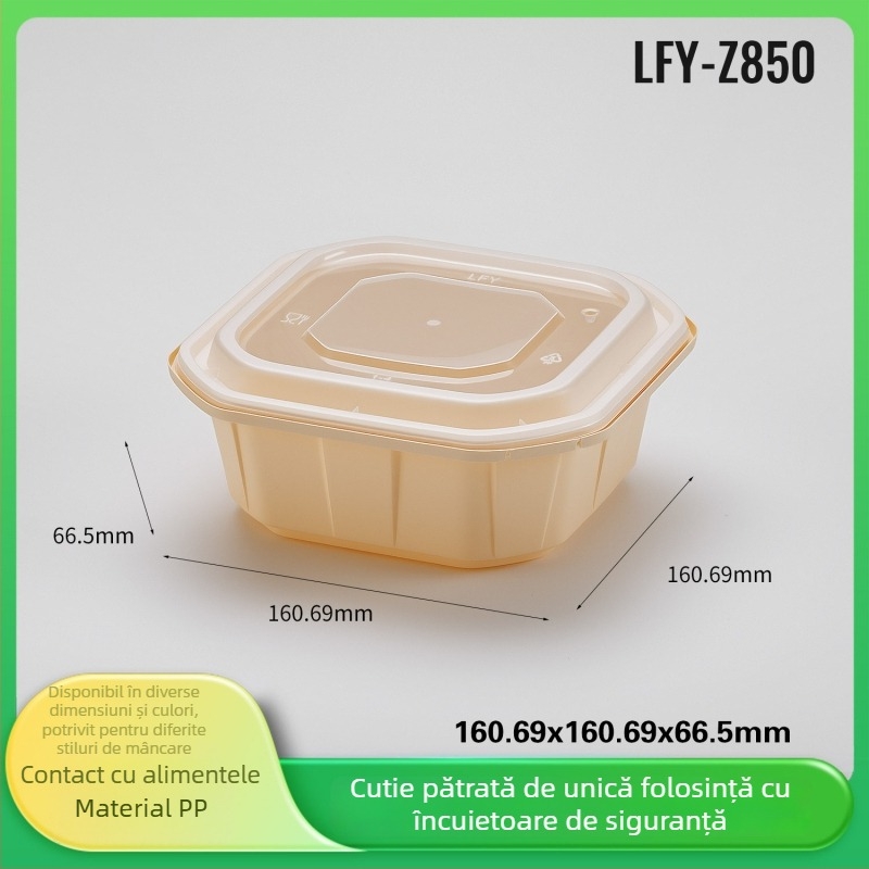 Cutie de prânz de unică folosință, îngroșată, etanșă, recipient alimentar pătrat cu capac care se închide, verde