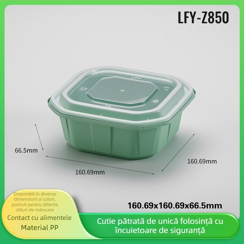 Cutie de prânz de unică folosință, îngroșată, etanșă, recipient alimentar pătrat cu capac care se închide, verde