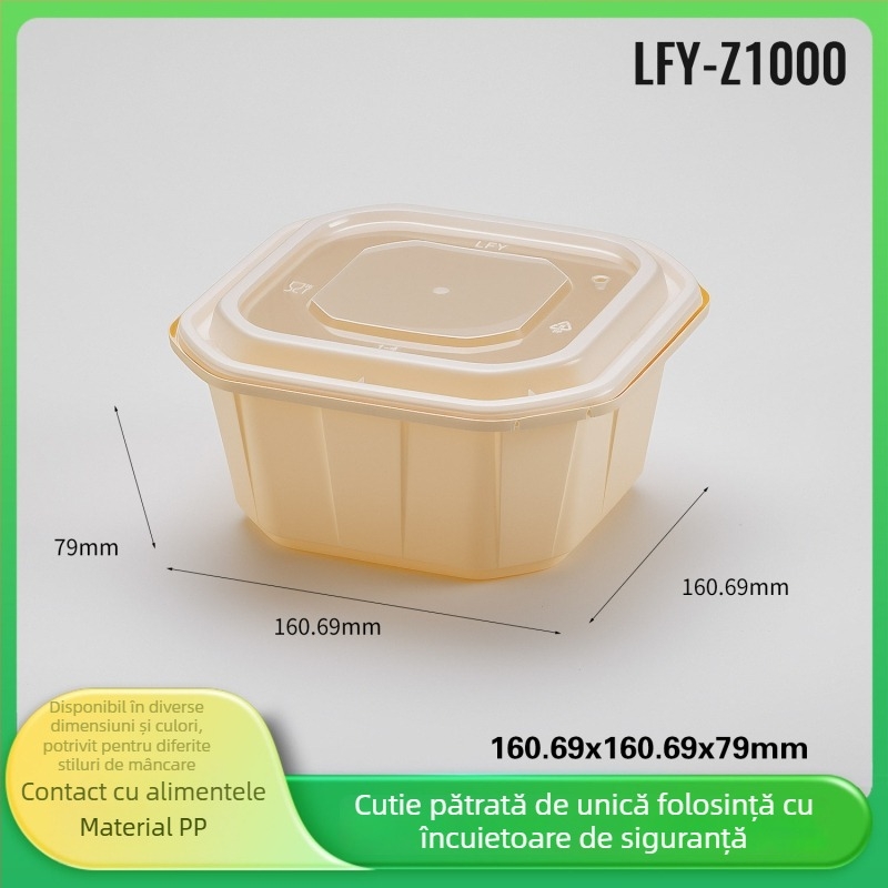 Cutie de prânz de unică folosință, îngroșată, etanșă, recipient alimentar pătrat cu capac care se închide, verde