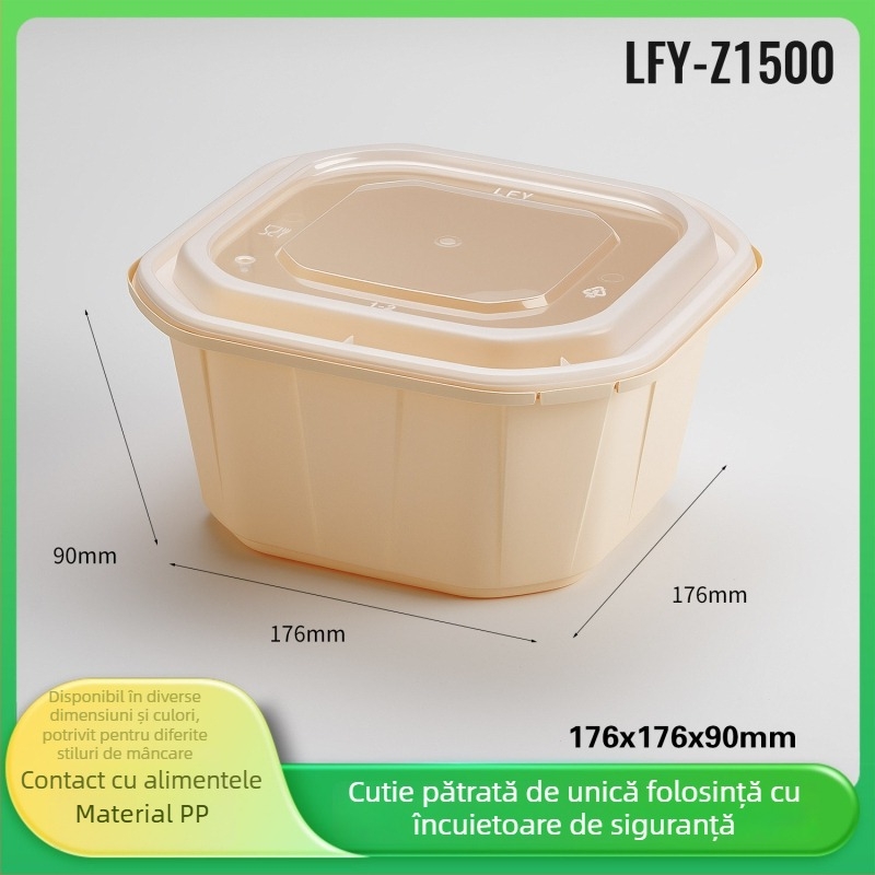 Cutie de prânz de unică folosință, îngroșată, etanșă, recipient alimentar pătrat cu capac care se închide, verde
