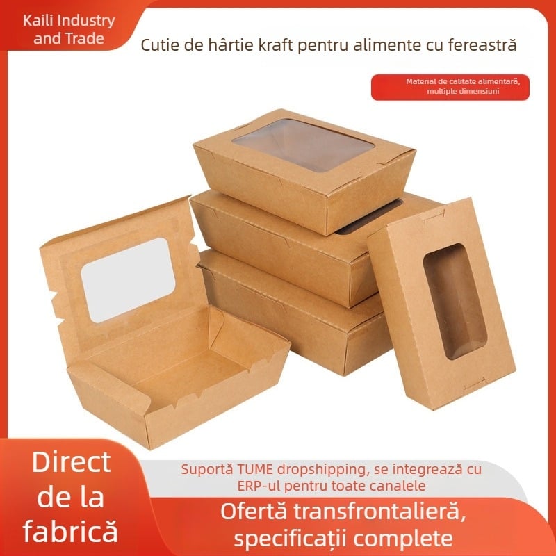 Cutie de prânz din hârtie kraft, de unică folosință, dreptunghiulară, pentru sushi și mâncare rapidă, container pentru fructe