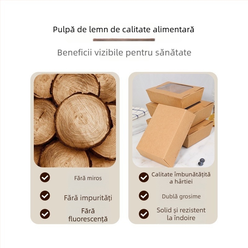 Cutie de prânz din hârtie kraft, de unică folosință, dreptunghiulară, pentru sushi și mâncare rapidă, container pentru fructe
