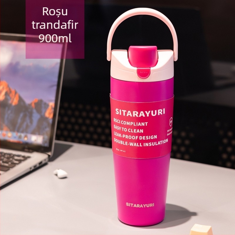 Sitarayuri Nouă cană termică din oțel inoxidabil, izolație termică, capacitate mare, portabilă cu mâner pentru sport
