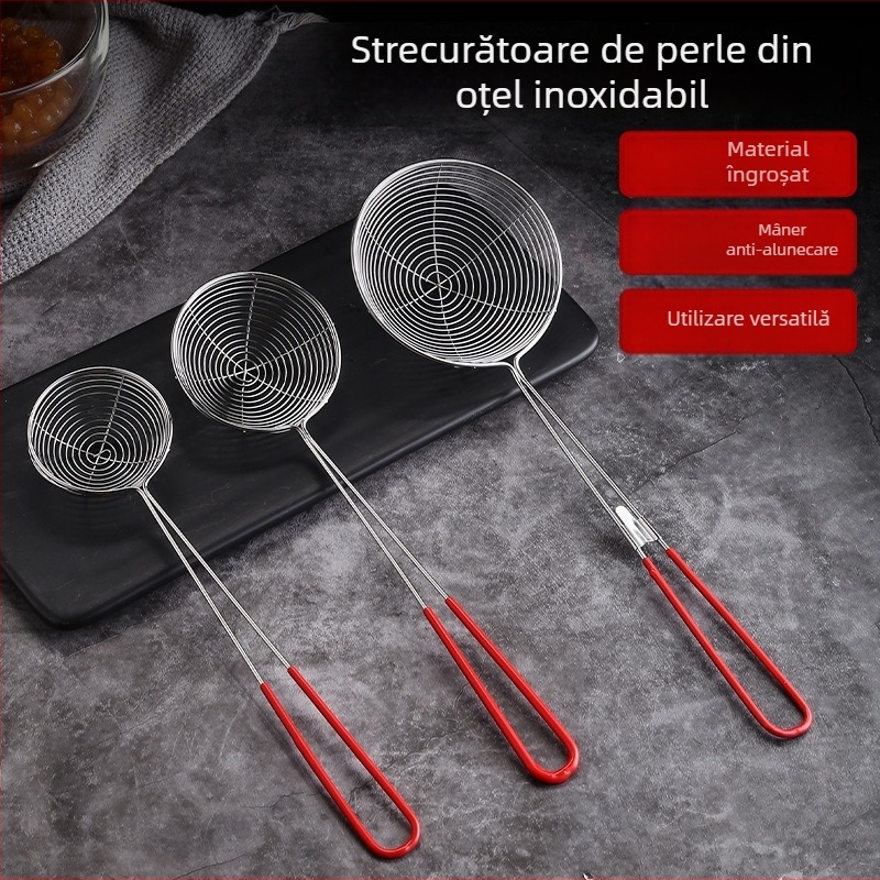 Sită din oțel inoxidabil pentru ceai cu perle (boba), mâner extensibil, filtru cu plasă mare pentru oală
