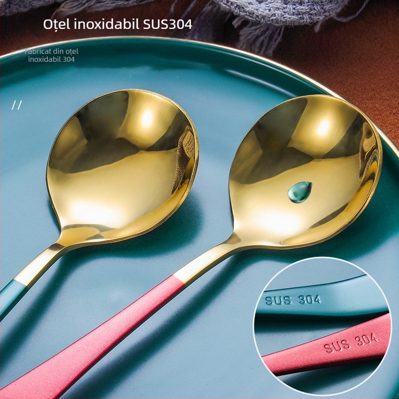 Lingură din oțel inoxidabil 304 pentru uz casnic – pentru adulți și copii, design modern simplu, finisaj lucios