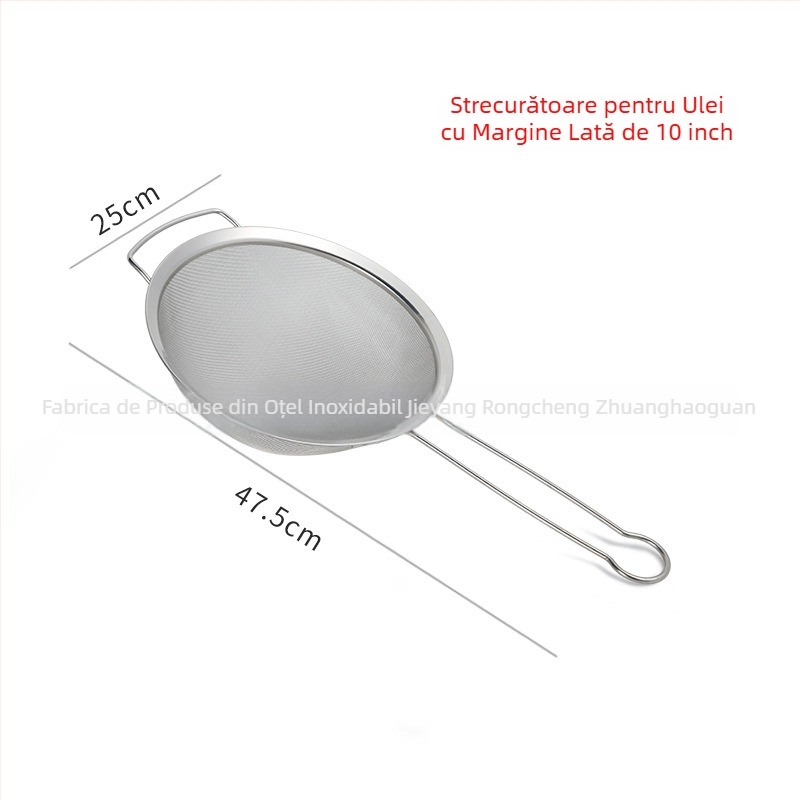 Colander din oțel inoxidabil 201, plasă densă, mâner dublu, separator de ulei și sită de făină, margine lată