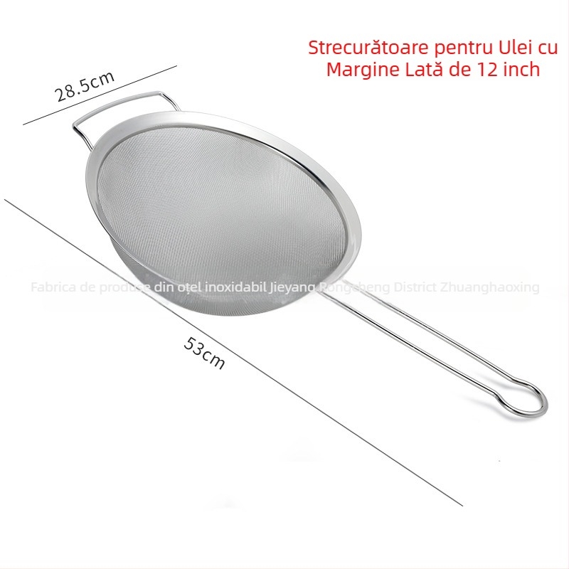 Colander din oțel inoxidabil 201, plasă densă, mâner dublu, separator de ulei și sită de făină, margine lată