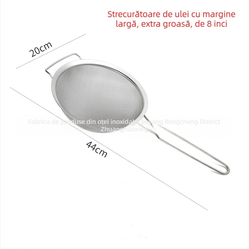 Colander din oțel inoxidabil 201, plasă densă, mâner dublu, separator de ulei și sită de făină, margine lată