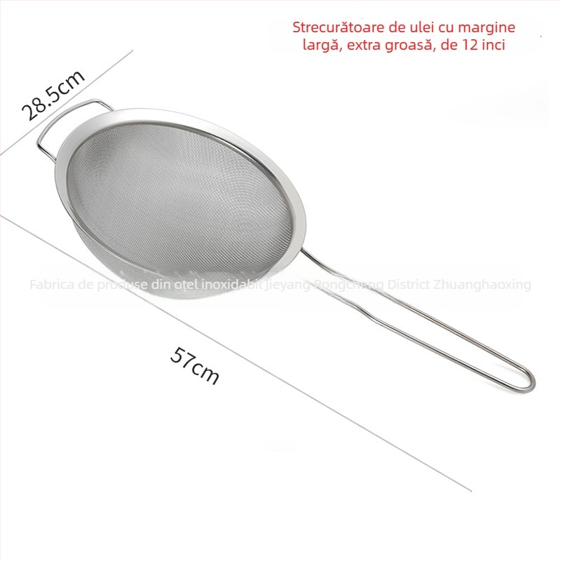 Colander din oțel inoxidabil 201, plasă densă, mâner dublu, separator de ulei și sită de făină, margine lată