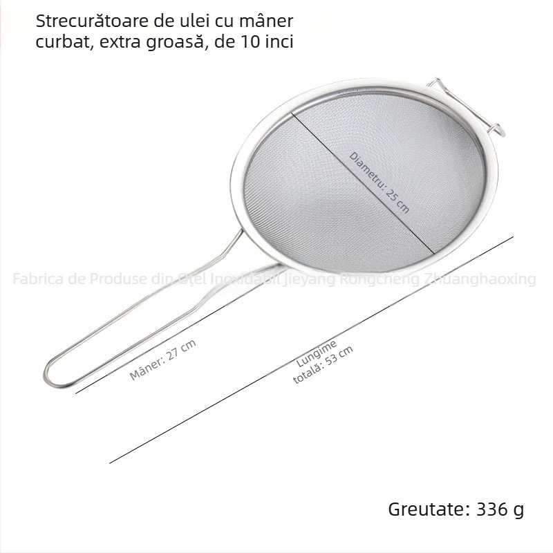 Colander din oțel inoxidabil 201, plasă densă, mâner dublu, separator de ulei și sită de făină, margine lată