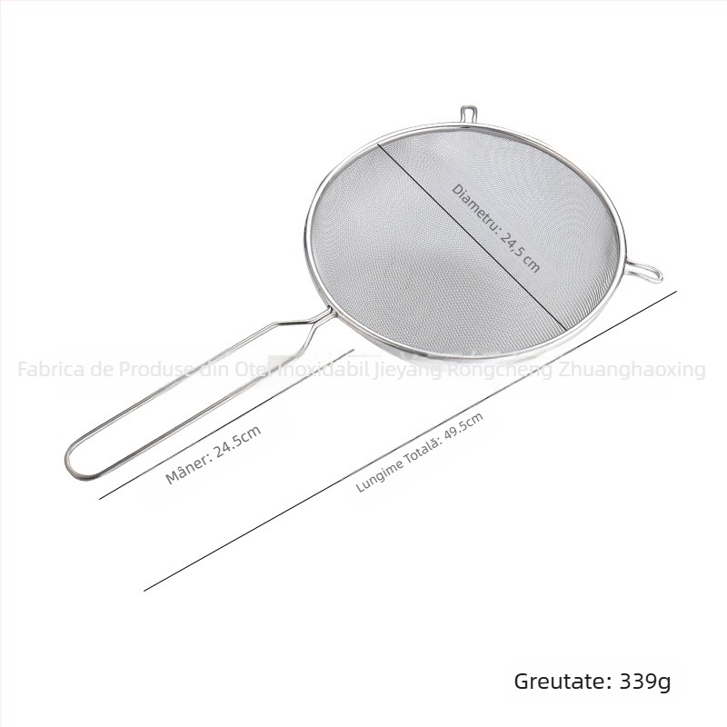 Colander din oțel inoxidabil 201, plasă densă, mâner dublu, separator de ulei și sită de făină, margine lată