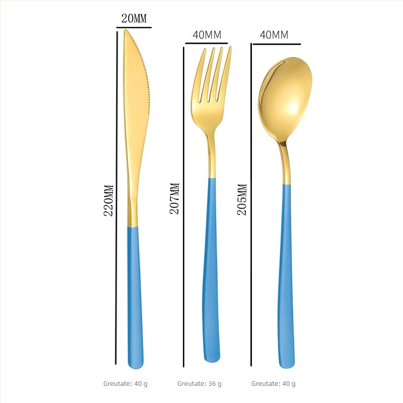 Lingură, furculiță și cuțit din oțel inoxidabil 304 în stil INS, design îngroșat, uz casnic – set de tacâmuri din trei piese