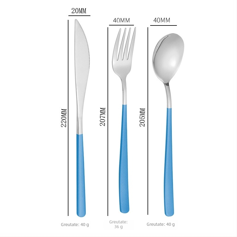 Lingură, furculiță și cuțit din oțel inoxidabil 304 în stil INS, design îngroșat, uz casnic – set de tacâmuri din trei piese