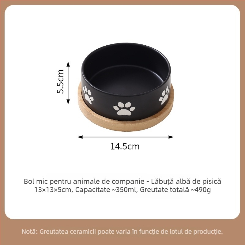Bol ceramic minimalist pentru animale de companie, cu tavă pentru apă și mâncare - pentru pisici și câini