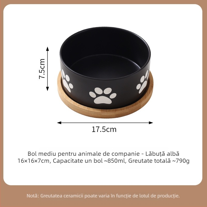 Bol ceramic minimalist pentru animale de companie, cu tavă pentru apă și mâncare - pentru pisici și câini
