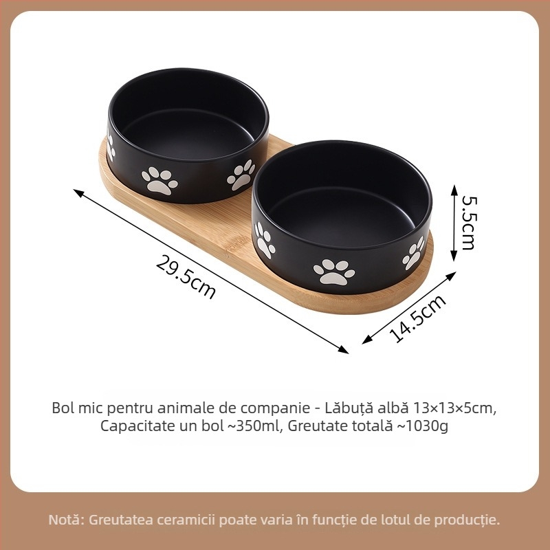 Bol ceramic minimalist pentru animale de companie, cu tavă pentru apă și mâncare - pentru pisici și câini