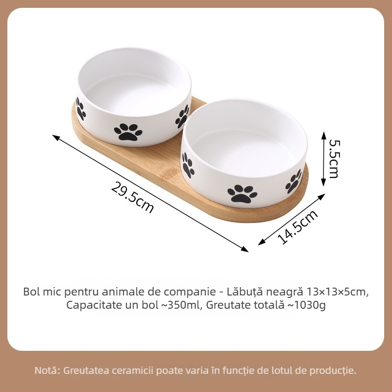 Bol ceramic minimalist pentru animale de companie, cu tavă pentru apă și mâncare - pentru pisici și câini