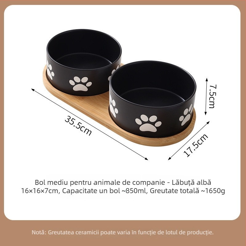 Bol ceramic minimalist pentru animale de companie, cu tavă pentru apă și mâncare - pentru pisici și câini