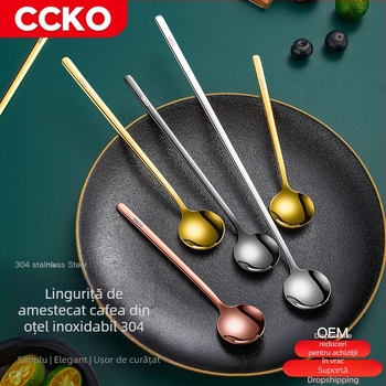 304 oțel inoxidabil, lingură de amestec cu mâner lung pentru cafea și lapte, linguriță pentru deserturi ale copiilor, stil coreean, design elegant