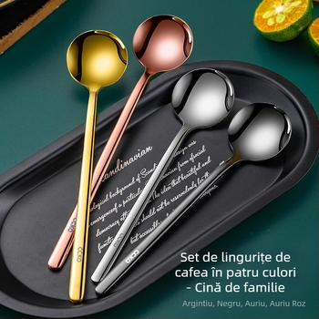 304 oțel inoxidabil, lingură de amestec cu mâner lung pentru cafea și lapte, linguriță pentru deserturi ale copiilor, stil coreean, design elegant