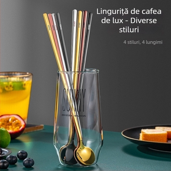 304 oțel inoxidabil, lingură de amestec cu mâner lung pentru cafea și lapte, linguriță pentru deserturi ale copiilor, stil coreean, design elegant