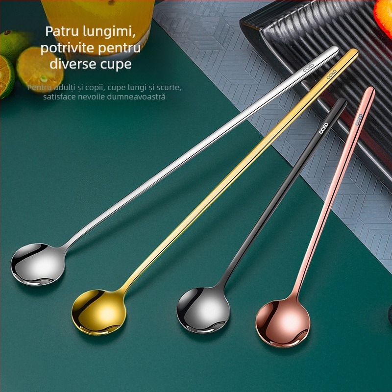 304 oțel inoxidabil, lingură de amestec cu mâner lung pentru cafea și lapte, linguriță pentru deserturi ale copiilor, stil coreean, design elegant