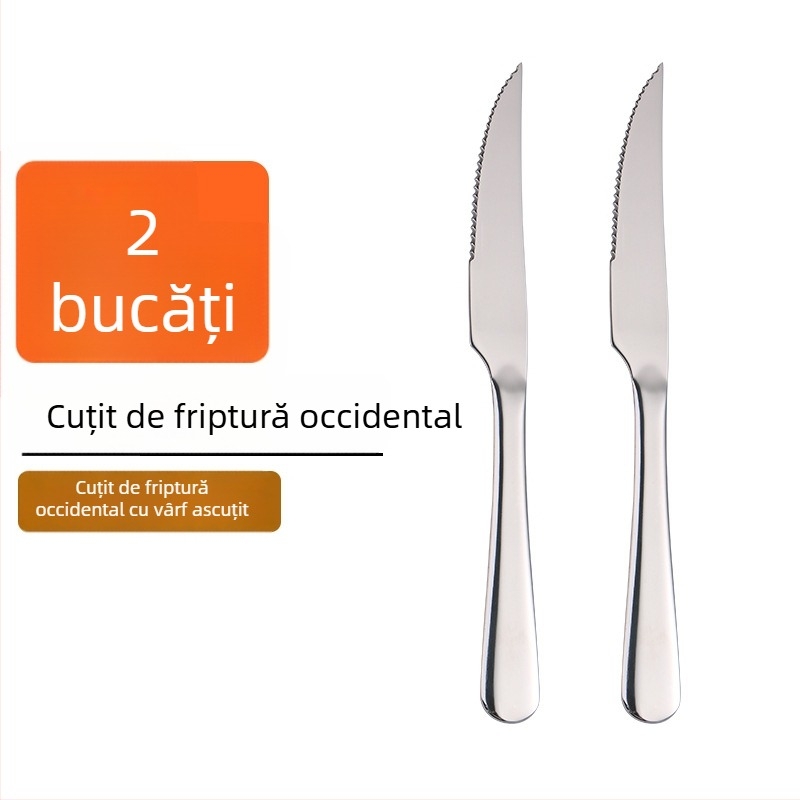 Set de tacâmuri din oțel inoxidabil, stil occidental: cuțit pentru friptură, furculiță și lingură pentru casă sau restaurant
