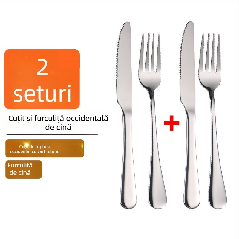 Set de tacâmuri din oțel inoxidabil, stil occidental: cuțit pentru friptură, furculiță și lingură pentru casă sau restaurant