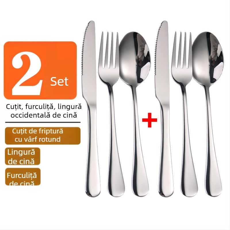 Set de tacâmuri din oțel inoxidabil, stil occidental: cuțit pentru friptură, furculiță și lingură pentru casă sau restaurant