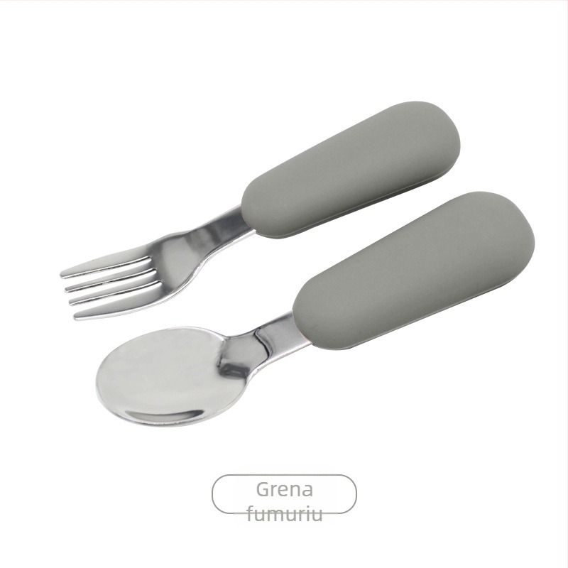 Set de tacâmuri pentru bebeluși din silicon alimentar și oțel inoxidabil, furculiță și lingură, rezistent la căderi, 316