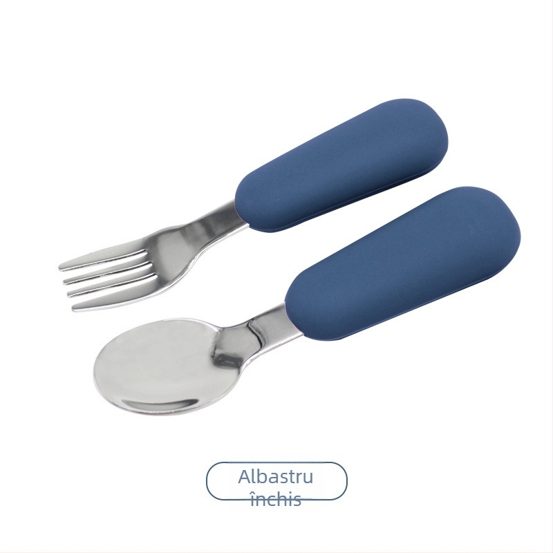 Set de tacâmuri pentru bebeluși din silicon alimentar și oțel inoxidabil, furculiță și lingură, rezistent la căderi, 316