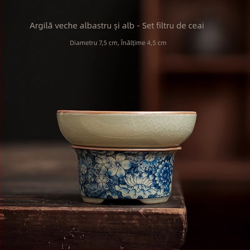 Earth Story ceainic din porțelan albastru și alb, cu accesorii Kung Fu pentru ceai și tavă pentru ceai