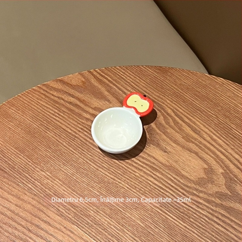 Castron ceramic pentru sos, cu mâner în formă de fructe, design drăguț, compatibil cu cuptorul cu microunde