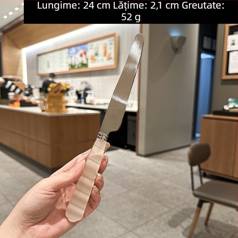 Set tacâmuri cu mâner acrilic alb perlat, din oțel inoxidabil 304 – cuțit, furculiță și lingură pentru masă occidentală acasă