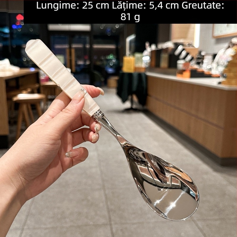 Set tacâmuri cu mâner acrilic alb perlat, din oțel inoxidabil 304 – cuțit, furculiță și lingură pentru masă occidentală acasă