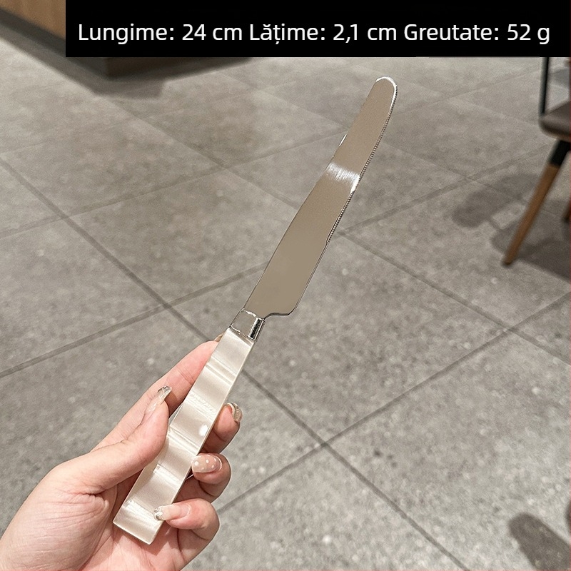 Set tacâmuri cu mâner acrilic alb perlat, din oțel inoxidabil 304 – cuțit, furculiță și lingură pentru masă occidentală acasă