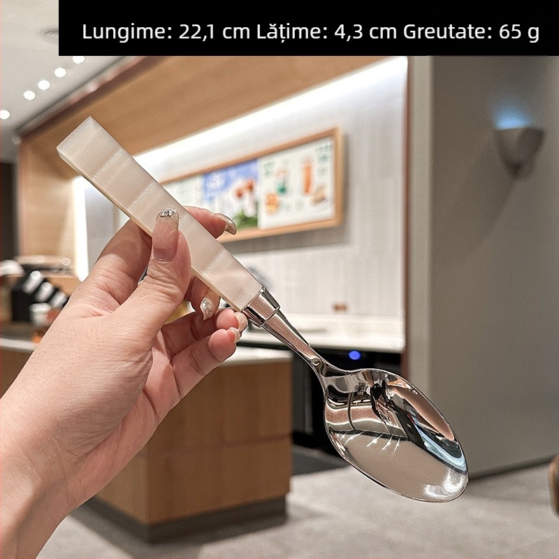 Set tacâmuri cu mâner acrilic alb perlat, din oțel inoxidabil 304 – cuțit, furculiță și lingură pentru masă occidentală acasă