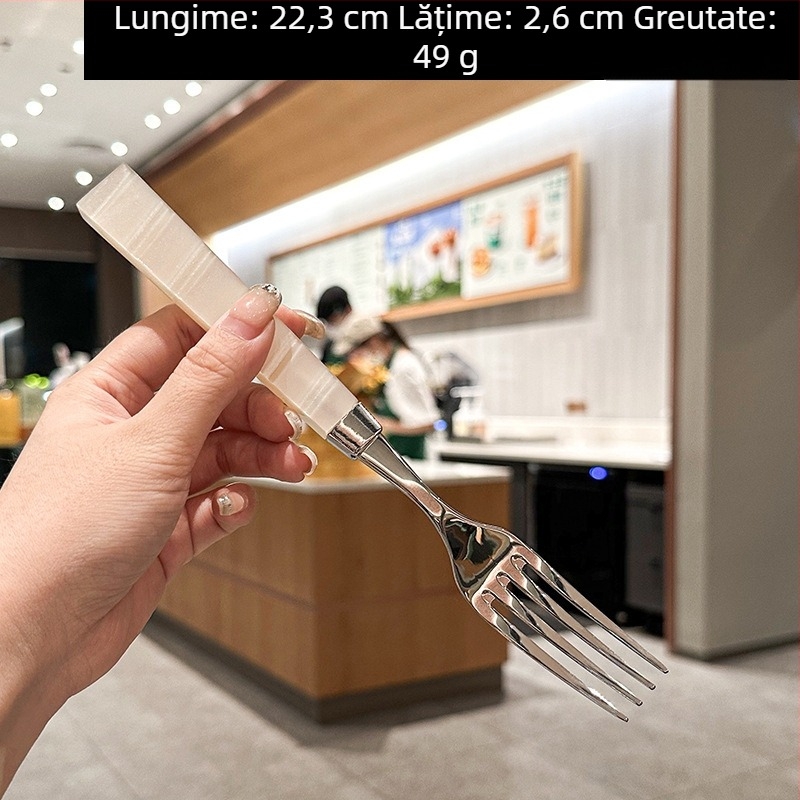 Set tacâmuri cu mâner acrilic alb perlat, din oțel inoxidabil 304 – cuțit, furculiță și lingură pentru masă occidentală acasă