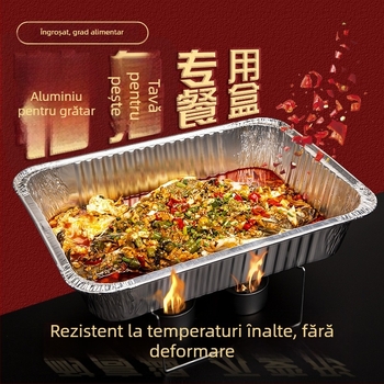 Cutie pentru livrare de pește la grătar, de unică folosință, încălzibilă, cutie dreptunghiulară, din folie de aluminiu