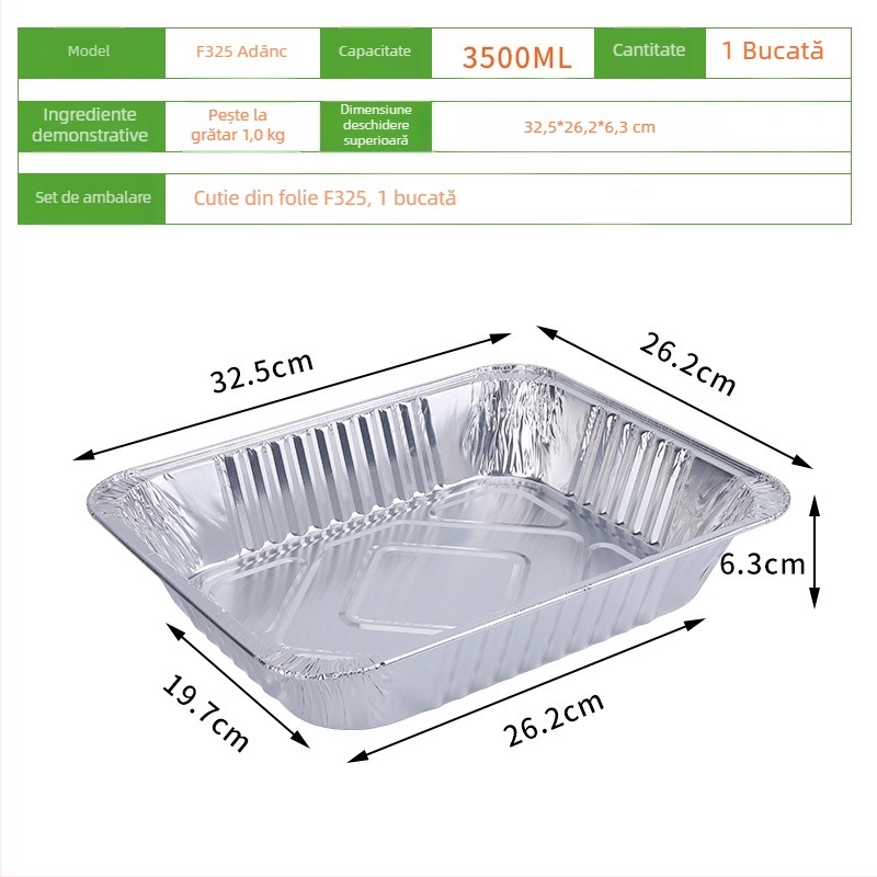 Cutie pentru livrare de pește la grătar, de unică folosință, încălzibilă, cutie dreptunghiulară, din folie de aluminiu