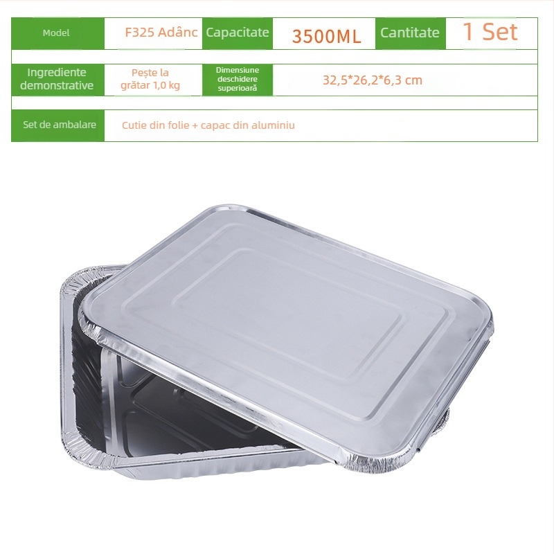 Cutie pentru livrare de pește la grătar, de unică folosință, încălzibilă, cutie dreptunghiulară, din folie de aluminiu