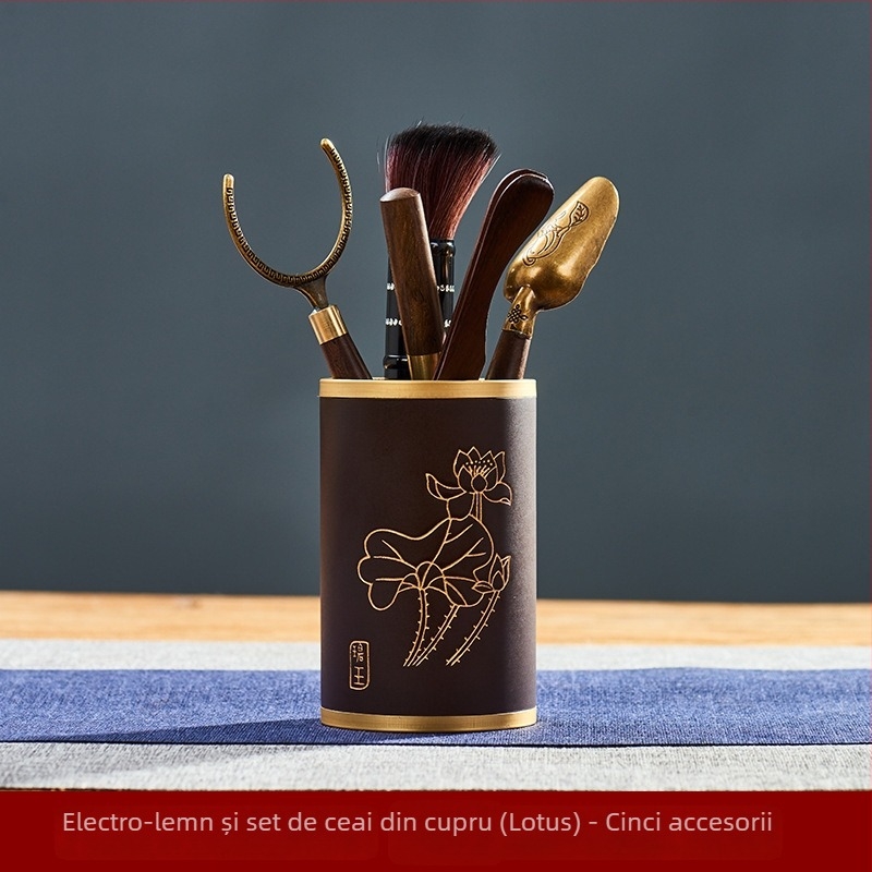 Set de ceremonie a ceaiului cu Șase Domni – accesorii Kung Fu pentru ceai, clemă din alamă pentru ceai și linguriță, Arta ceaiului, Calitate premium