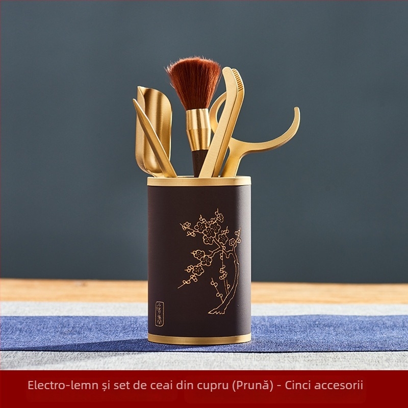 Set de ceremonie a ceaiului cu Șase Domni – accesorii Kung Fu pentru ceai, clemă din alamă pentru ceai și linguriță, Arta ceaiului, Calitate premium