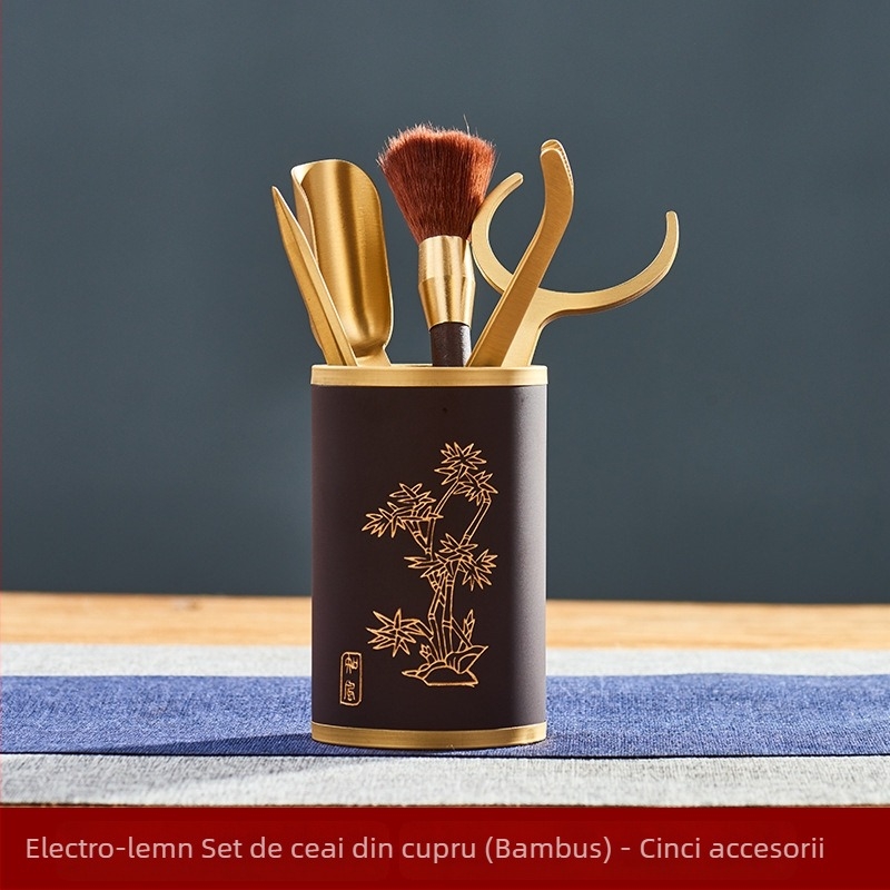 Set de ceremonie a ceaiului cu Șase Domni – accesorii Kung Fu pentru ceai, clemă din alamă pentru ceai și linguriță, Arta ceaiului, Calitate premium