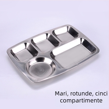 Farfurie din oțel inoxidabil 304 cu compartimente, pentru cantine, pătrată, dimensiuni variate, vânzare en gros, imprimare logo pentru uz comercial
