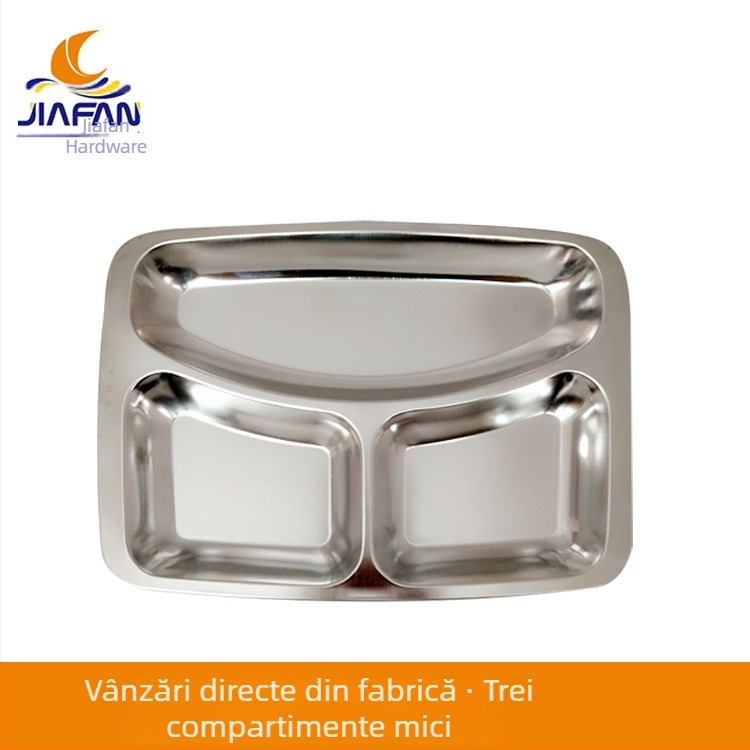 Farfurie din oțel inoxidabil 304 cu compartimente, pentru cantine, pătrată, dimensiuni variate, vânzare en gros, imprimare logo pentru uz comercial