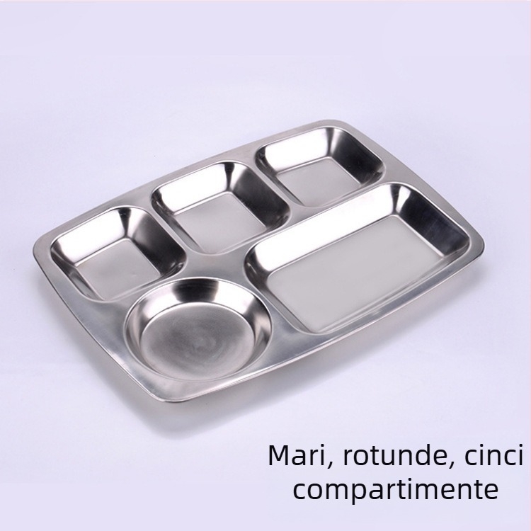 Farfurie din oțel inoxidabil 304 cu compartimente, pentru cantine, pătrată, dimensiuni variate, vânzare en gros, imprimare logo pentru uz comercial